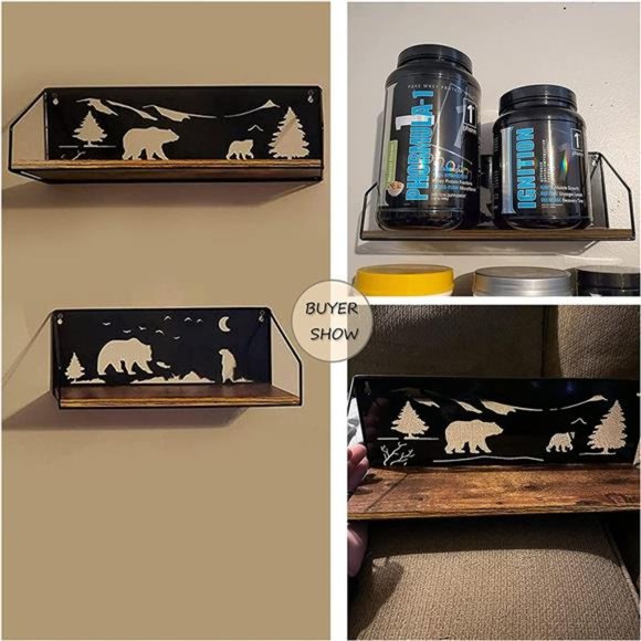 Floating Shelves for Wall with Unique Adorable Bears Cutouts, Rustic Wooden Iron - Picture 5 of 5